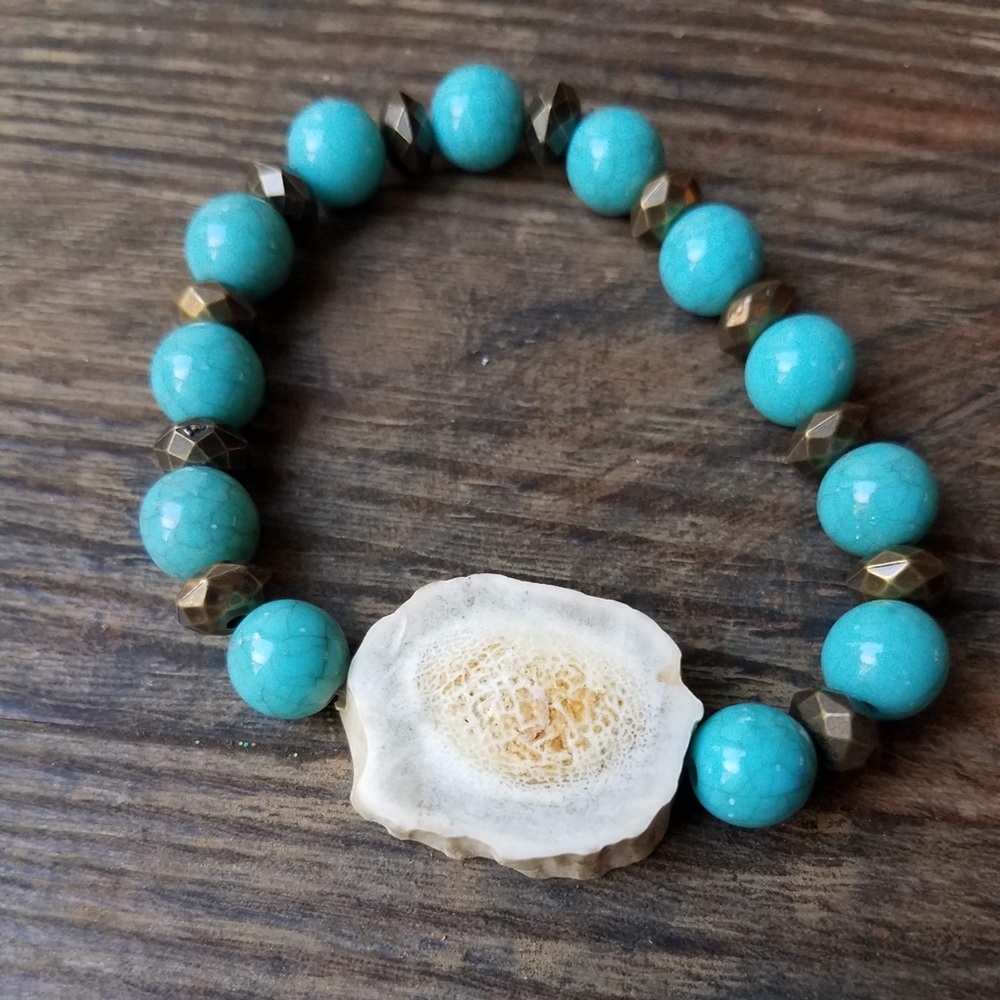 Stretchy beaded Deer Antler bracelet